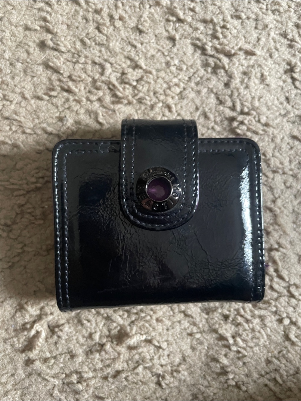 Kenneth Cole Reaction Patent Leather Compact Wallet with Purple Accent